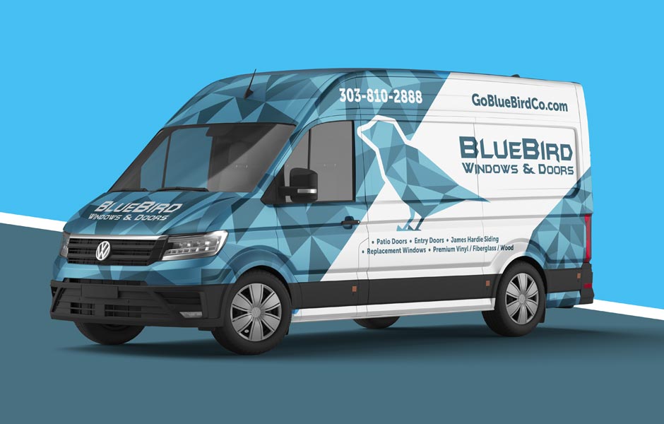 Vehicle Wrap Design BlueBird Windows & Doors