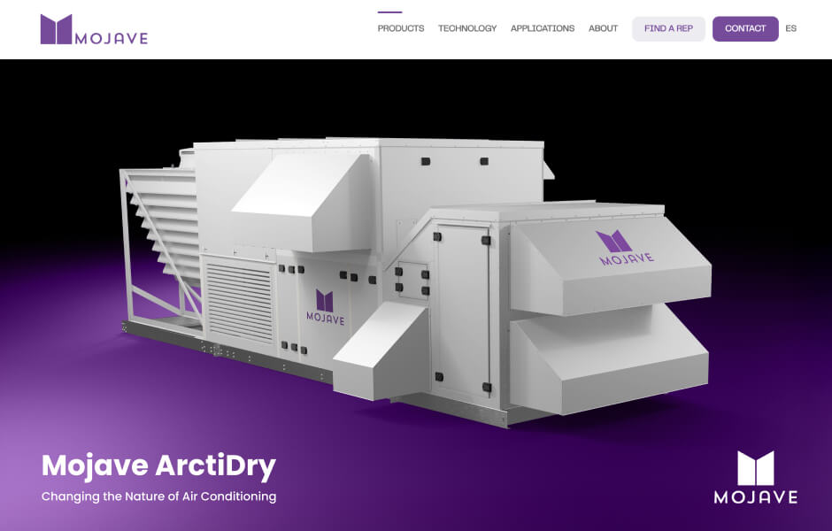Commercial rooftop installation of Mojave ArctiDry HVAC system, featured in Cloudburst Design Studio’s web design and branding project